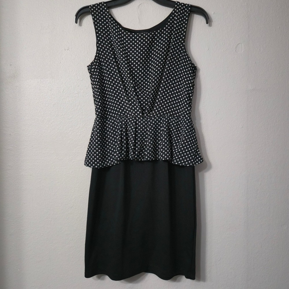 Enfocus Studio Womens Polka Dot Peplum Dress Black White Sleeveless Size 6
